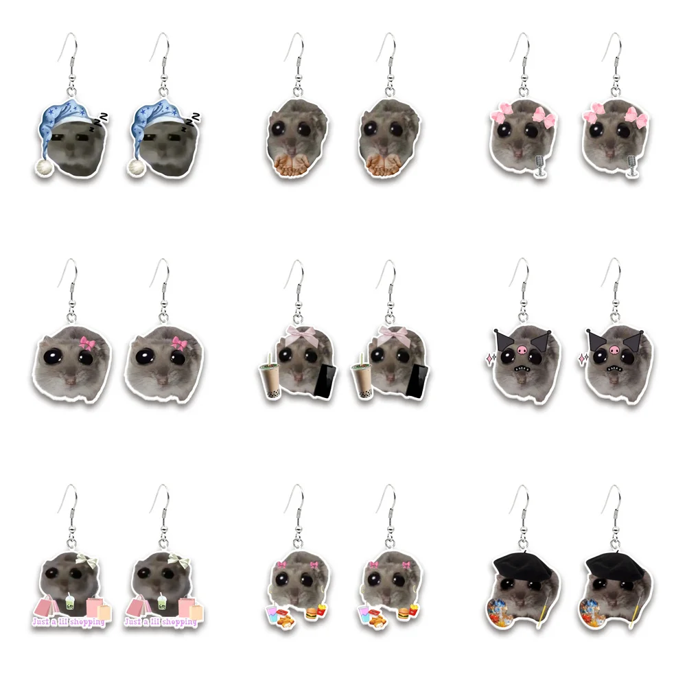 Fun Meme I'm Just a Girl Sad Hamster Resin Earrings Dangle Pendant Earrings Design Drop Earrings Acrylic Girls Accessories