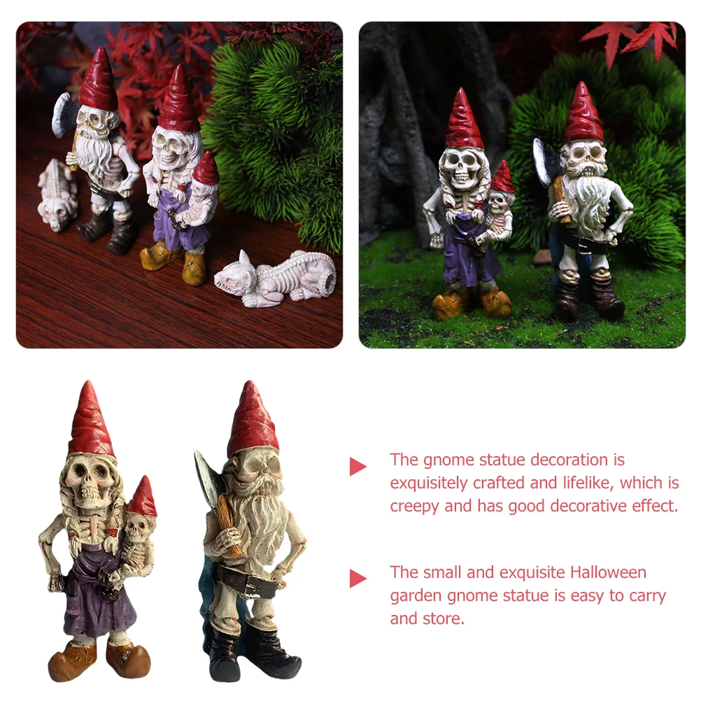

2Pcs Skeleton Gnome Statue Halloween Decoration Garden Gnomes Outdoor Resin Figurine Micro-Landscape Decor