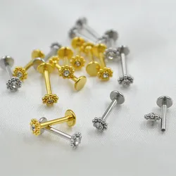 50pcs Body  Jewelry -16gx8mm Smart Flower Gems Lip Labret Ring Bar Lip Cheek Monore Studs Piercing Ear Helix Diath Cartilage Bar