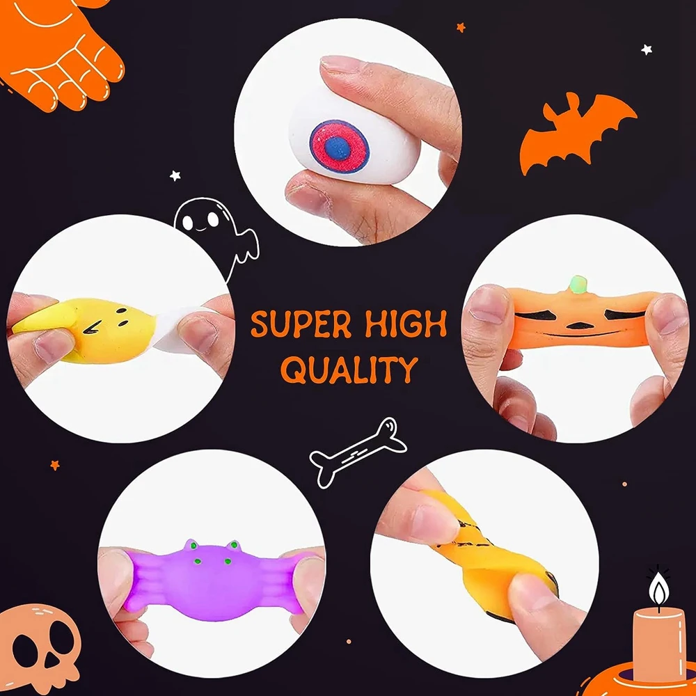 Halloween Toy 12/36PCS for Kids Girls Boys Ghost Cats Pumpkin Mochi Squishy Toys Stress Reliever Anxiety Squishies Party Favors