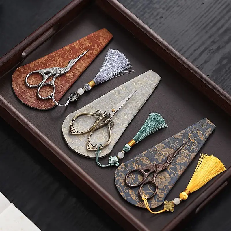 Handmade Vintage Chinese Tea Scissors Stainless Steel Tea Bag Cutter Retro Tea Ceremony Accessory Home Office Gift Box