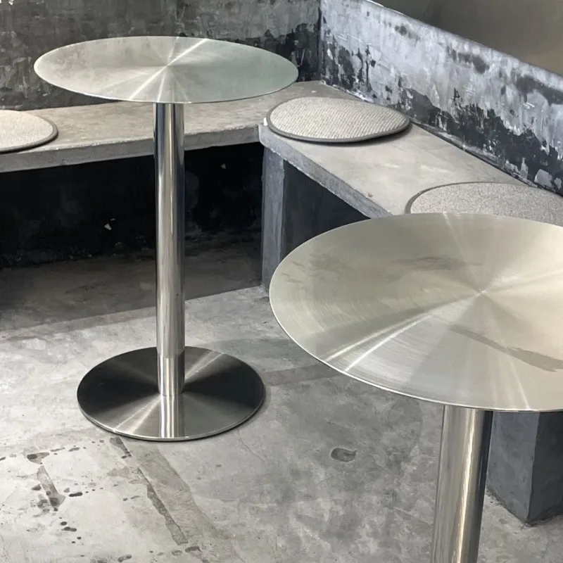Endüstriyel Tarz Sehpa Yuvarlak Metal Çay Dükkanı Yemek Masaları Modern Paslanmaz Çelik Yan Sehpa Cafe Ticari Mobilya