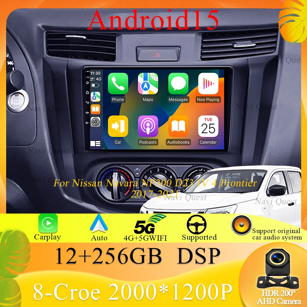 لنيسان نافارا NP300 D23 IV 4 الحدود 2017-2021 أندرويد 15 Carplay راديو السيارة مشغل وسائط متعددة راديو تلقائي وحدة رأس ستيريو