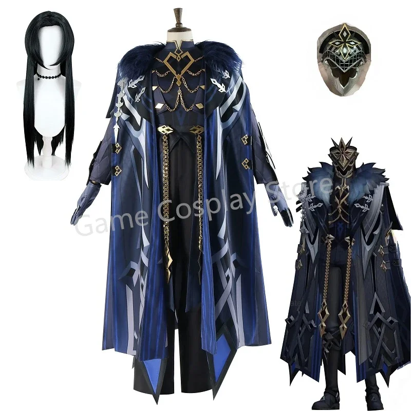 The Captain II Capitano Cospaly Costume Game Genshin Impact Capitano Wig Mask Shoes Face Cover Shield Cloak Black Uniform Sumeru