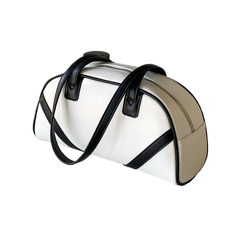 Modern Color Blocked Shoulder Bag PU Leather Handbag with Spacious Interior for Essential Women Zippered Underarm Bag