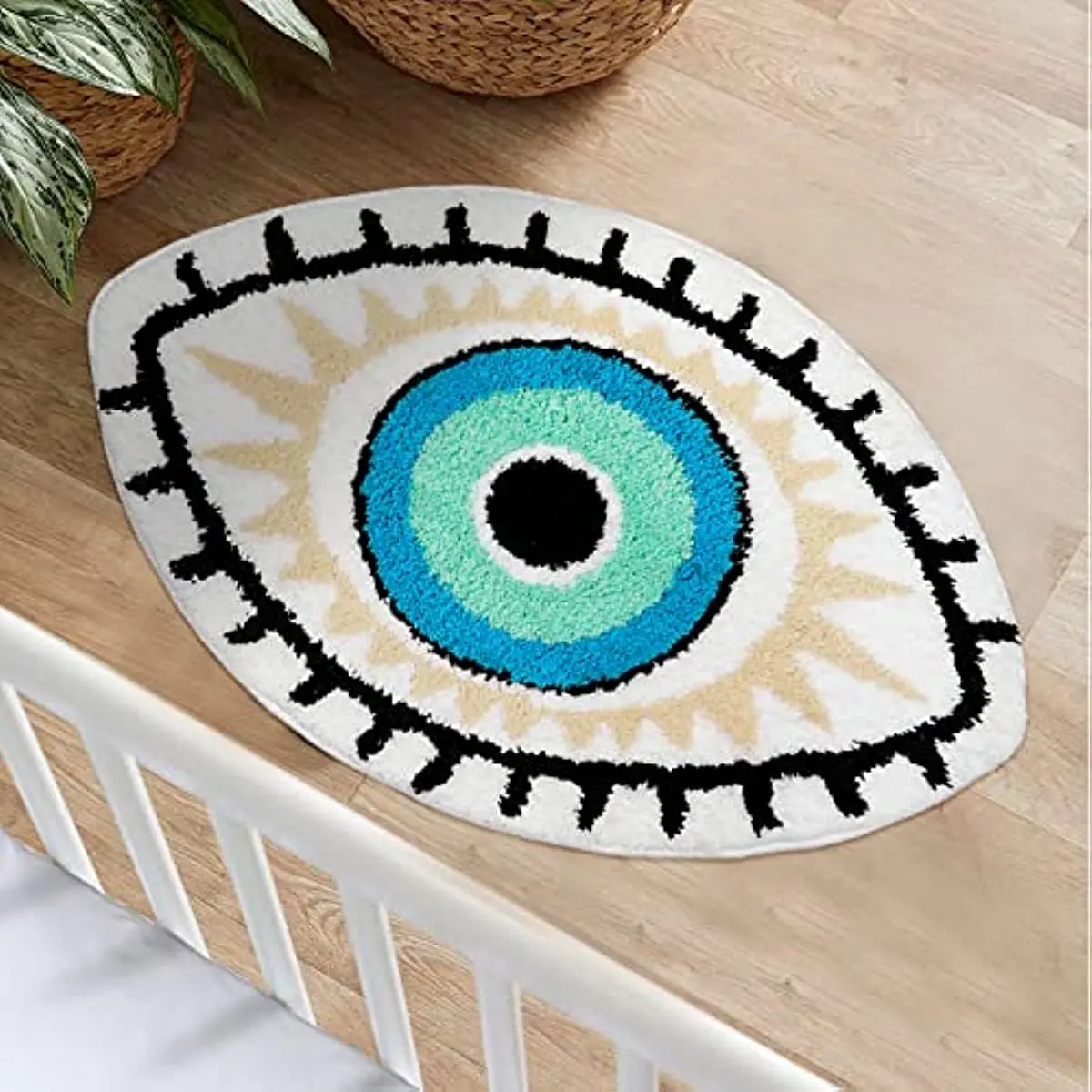 White Evil Eye Rug Bath Mat Non-Slip Kitchen Mat Absorbent Tufted Kids Bathroom Washable Eye Shaped Shaggy Floor Carpet for Pets