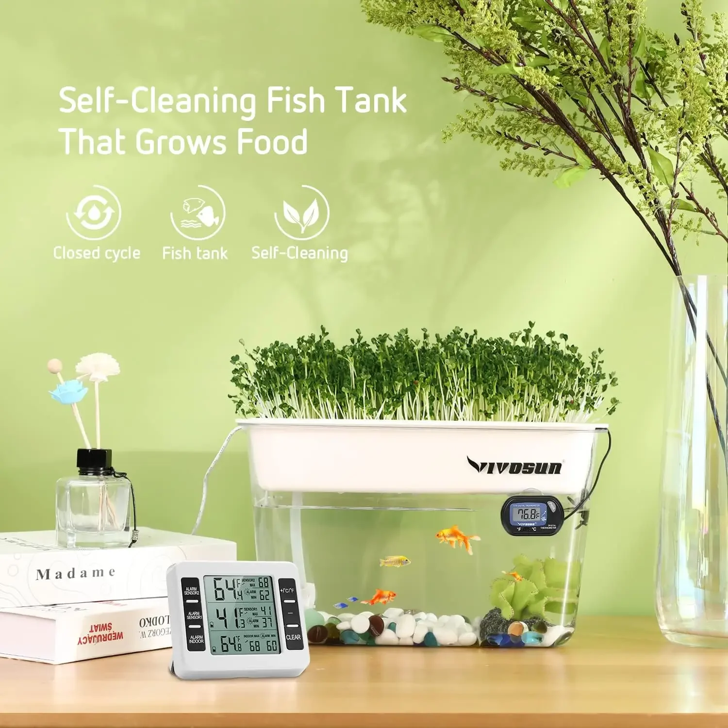 

XMSJ.3-Gallon Aquaponic Fish Tank, Hydroponic Cleaning Tank for Freshwater Fish to Feed Plants and Plants Clean Tank