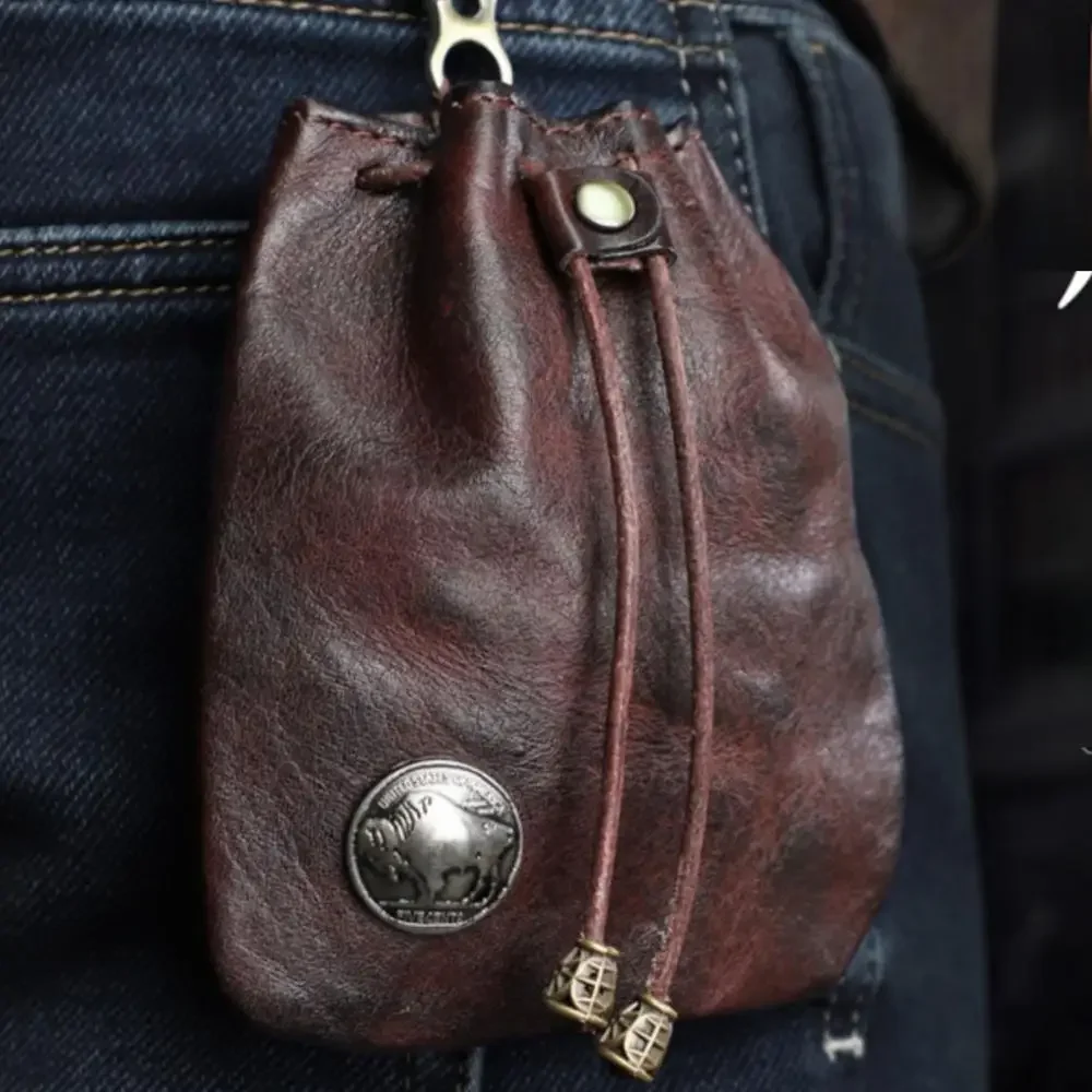 

Vintage Cowhide Leather Wallet Sporran Handmade Pouch for Credit Cards Coins Change Gift for Men Money Clip Coin Organizer Retro