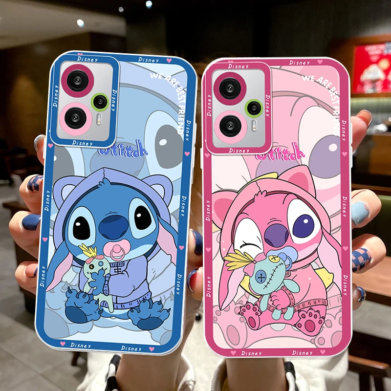 Cute Angel Stitch Couple Phone Case For Poco M3 M4 X3 X4 NFC X5 F3 Redmi Note 9 10 11 Pro 12 4G Angel Eyes Transparent