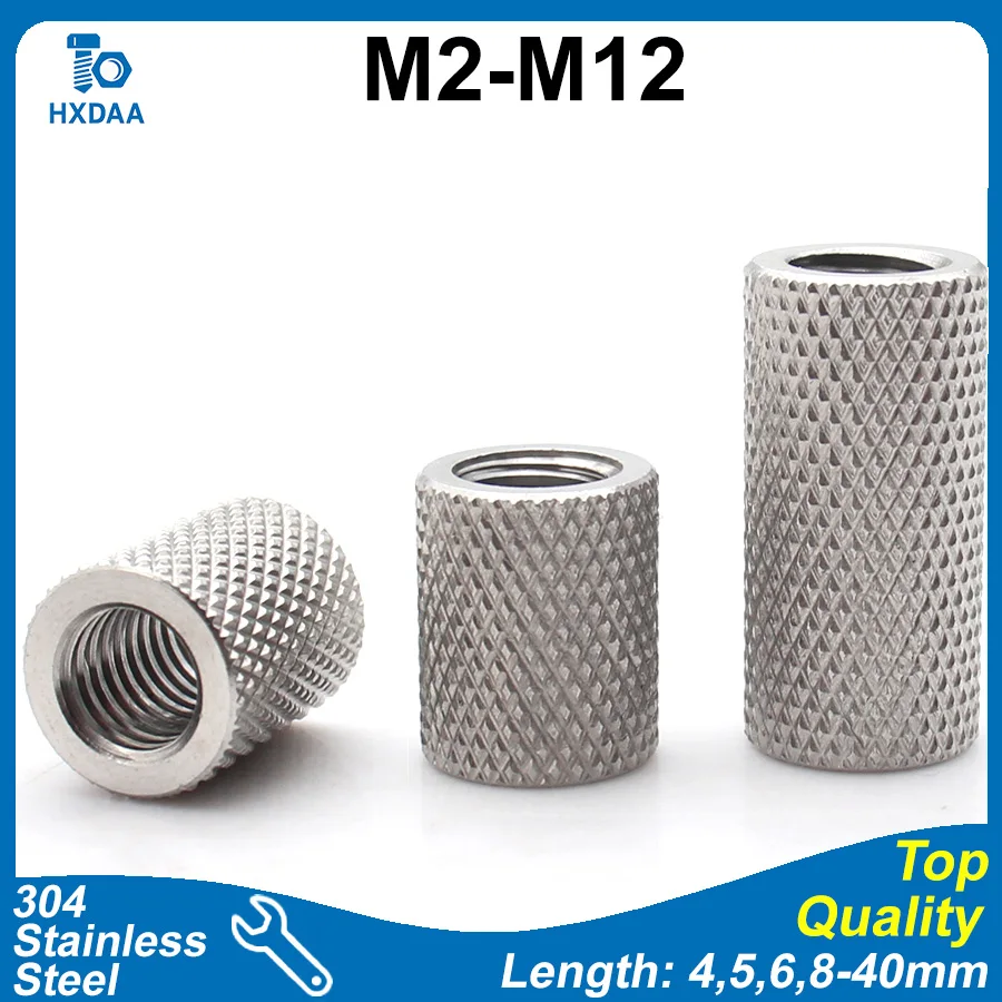 1-10pcs 304 Stainless Steel Extended Knurled Thumb Nuts Cylindrical Hand Tightening Nut M2 M2.5 M3 M4 M5 M6 M8 M10 M12