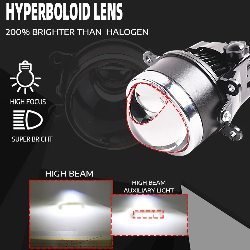 5500K 3 Inch Bi LED Fog Light Matrix LED Driving Auto Lights Hyperboloid Projector Lens Universal Car Accessories