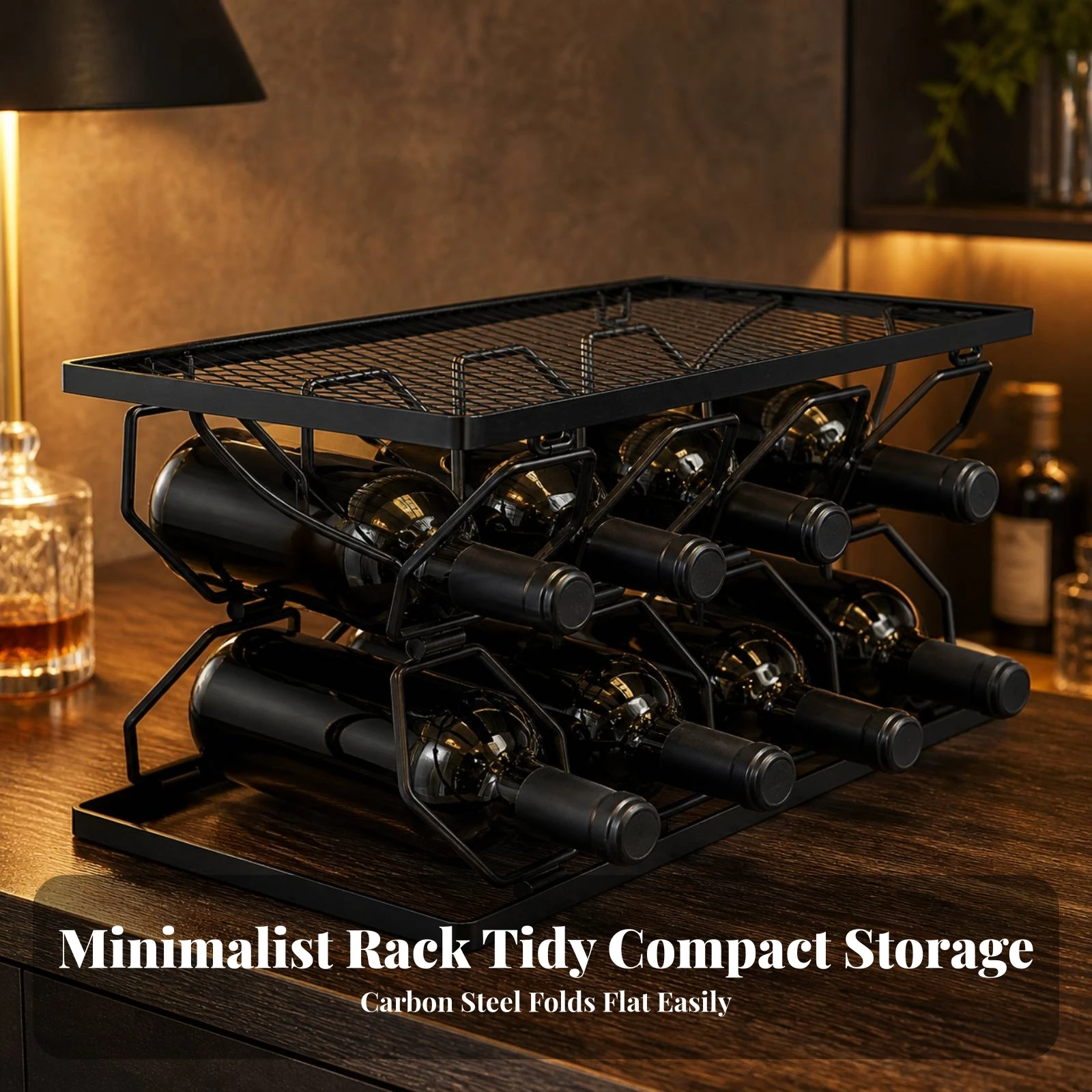 Folding Wine Rack Foldable 8-Bottle Wine Rack Freestanding Bottle Organizer Compact Elegant for Home Bar, Kitchen Counter
