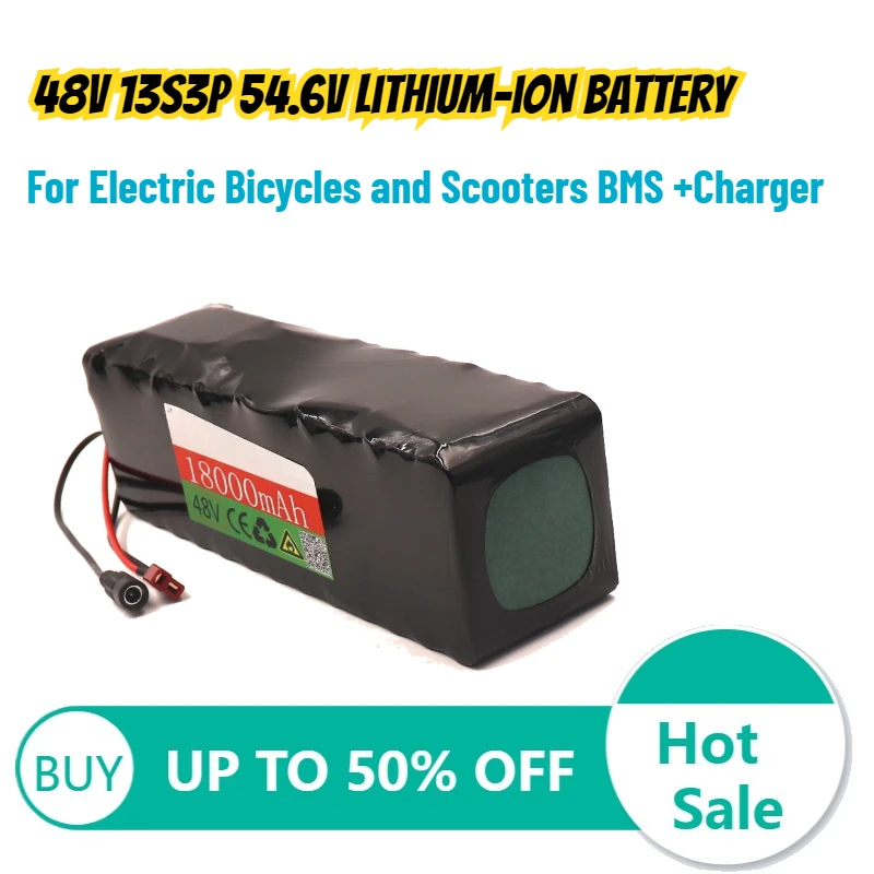 

Литий-ионный аккумулятор 48В 13S3P 54.6В для электровелосипедов и скутеров с BMS + зарядным устройством, высокопроизводительная перезаряжаемая батарея