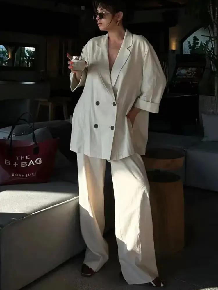 HH レディース カジュアル ルーズ ストレートパンツ エレガント ベージュ プリーツ入り ドローストリング ハイウエスト トラウザーズ 2024年新作 ファッション ワイドレッグパンツ