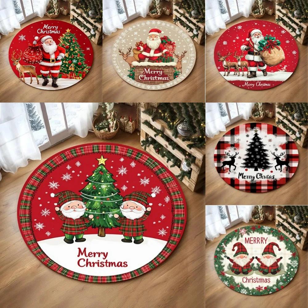 Holiday Seasonal Decor Round Snowflake Tree Design Carpet Non-Slip Area Rugs for Cozy Living Room Bedroom Floor Mat