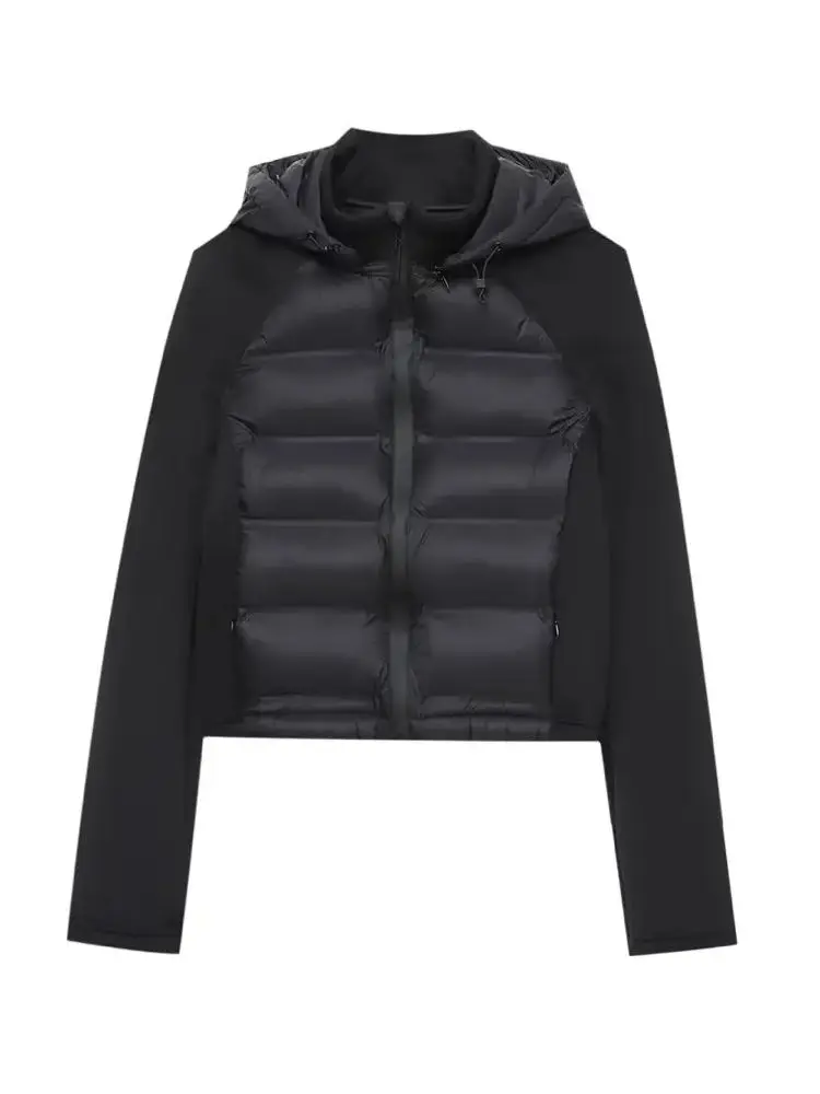 

2026 Autumn Winter Women's Vintage Hooded Splicing Short Padded Jackets Lady European Lightweight Zip Warm Sports Parkas Coats