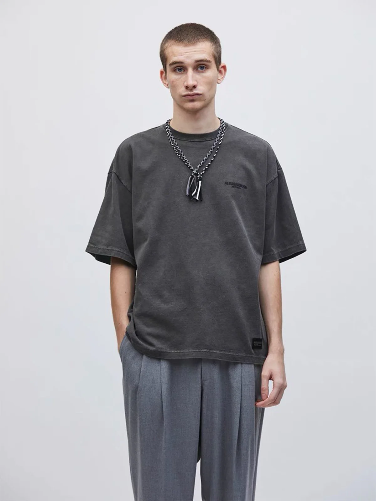 

Мужская футболка Neighborhood в стиле ретро с вышивкой, эффектом потертости, из плотного хлопка, свободного кроя, с круглым вырезом, короткий рукав, Ciwalk