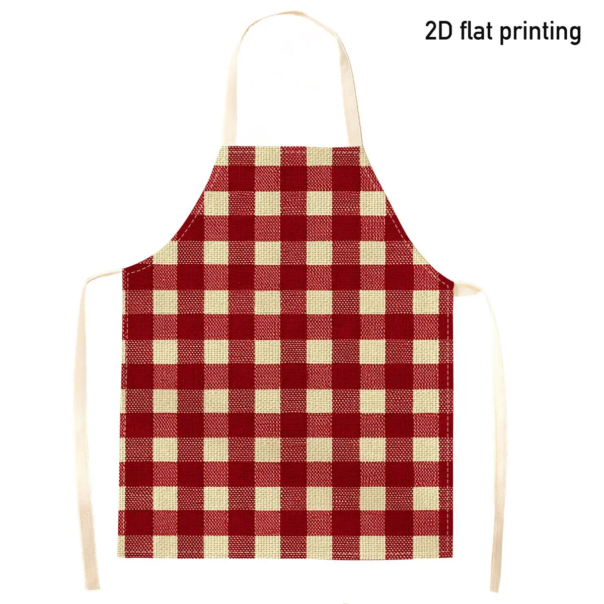 

Фартук льняной в клетку (красно-белый) для кухни, выпечки, подарок, 2D плоский, 1 шт.
