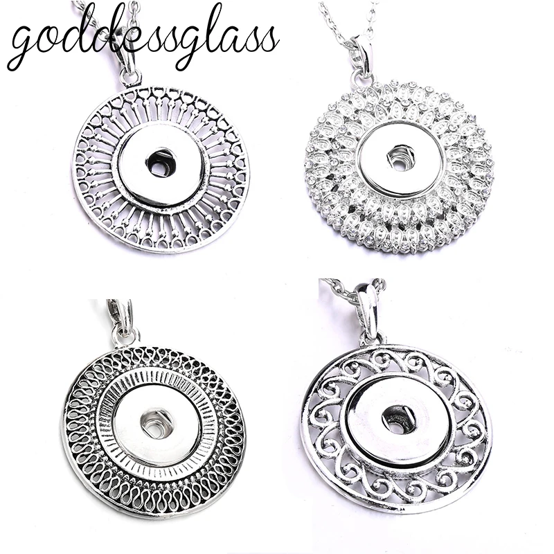 Round Hollow Flowers Retro charms beauty Snap Pendant Necklace Snap Keychain fit 18mm snap buttons DIY 18mm snap jewelry