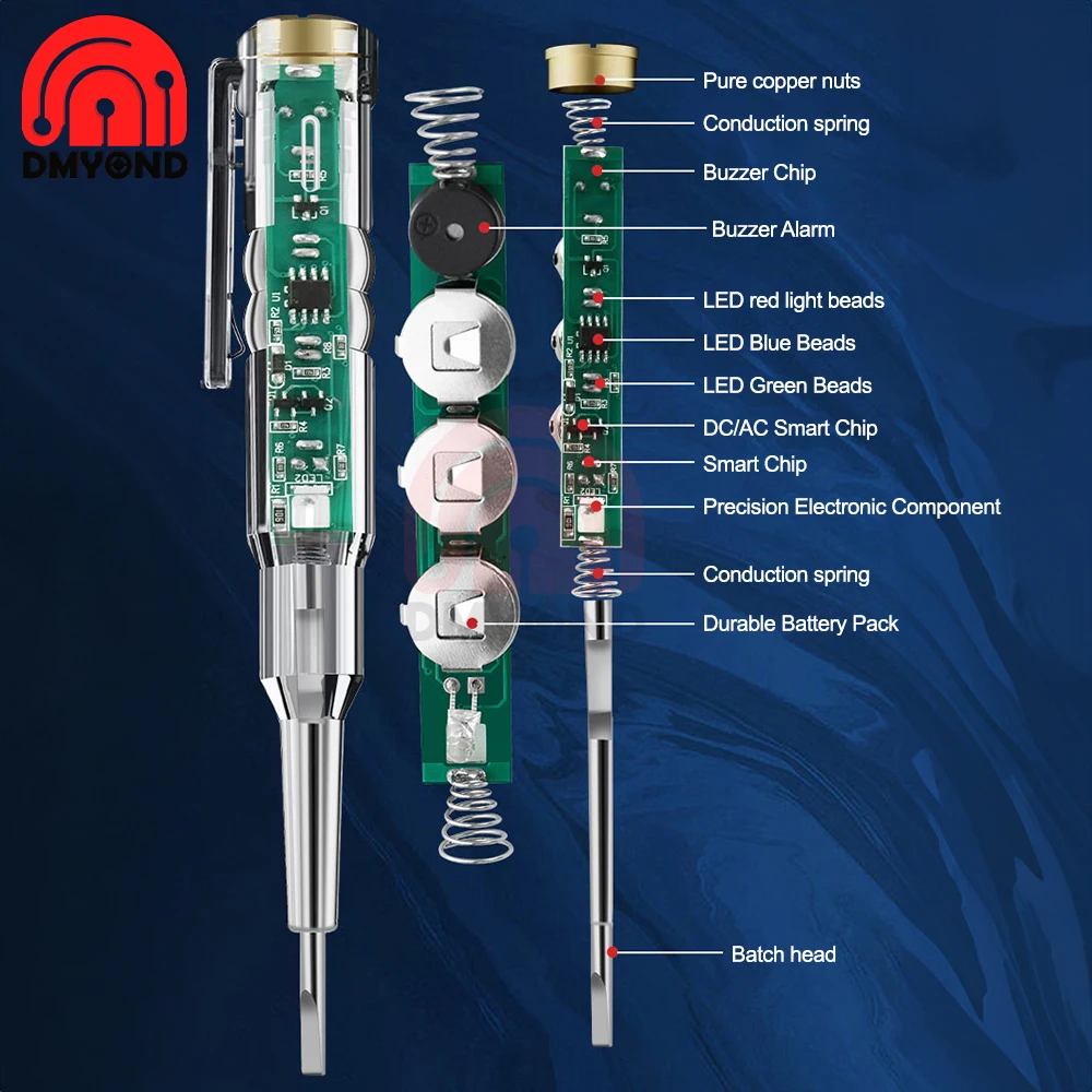 Three-lamp Voltage Tester Pen Built-in Buzzer Non-contact Induction Test Pencil Voltmeter Power Detector Screwdriver Indicator