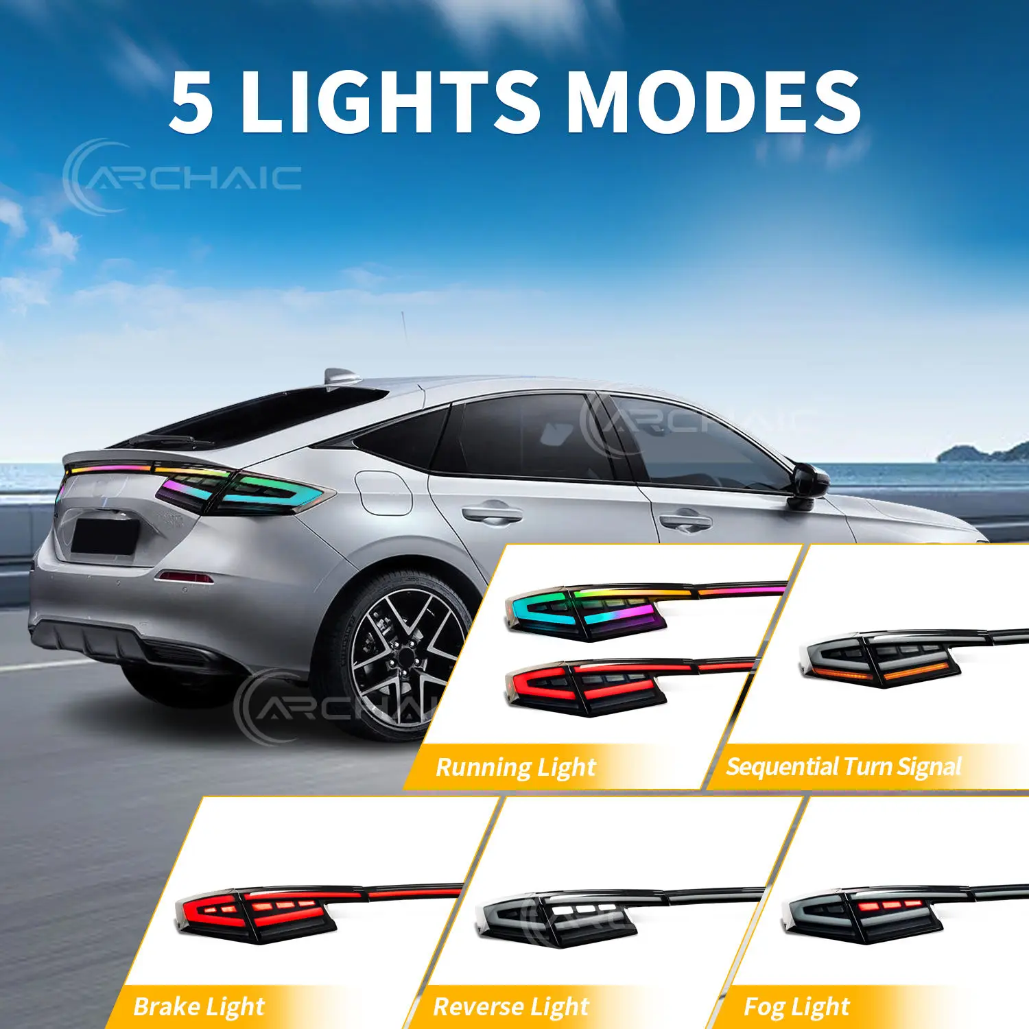 LED RGB Tail Lights for Honda Civic Hatchback/Type R 2022-2025 Trunk Lamp Start Up Animation Sequential Turn Signals