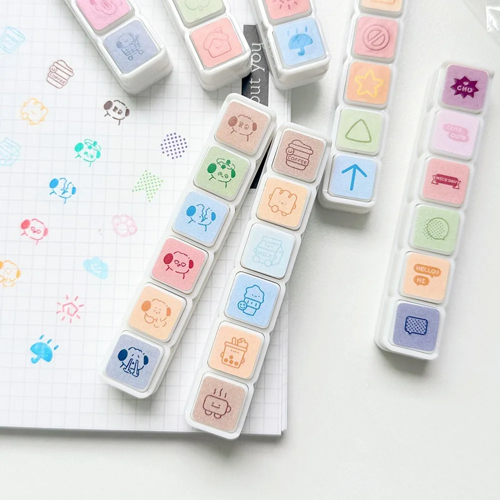 New Kawaii Stamps Decorative 6 Designs Cartoon Scrapbooking Stamp Press Inkpad Stamps Arts Diy Crafts Album