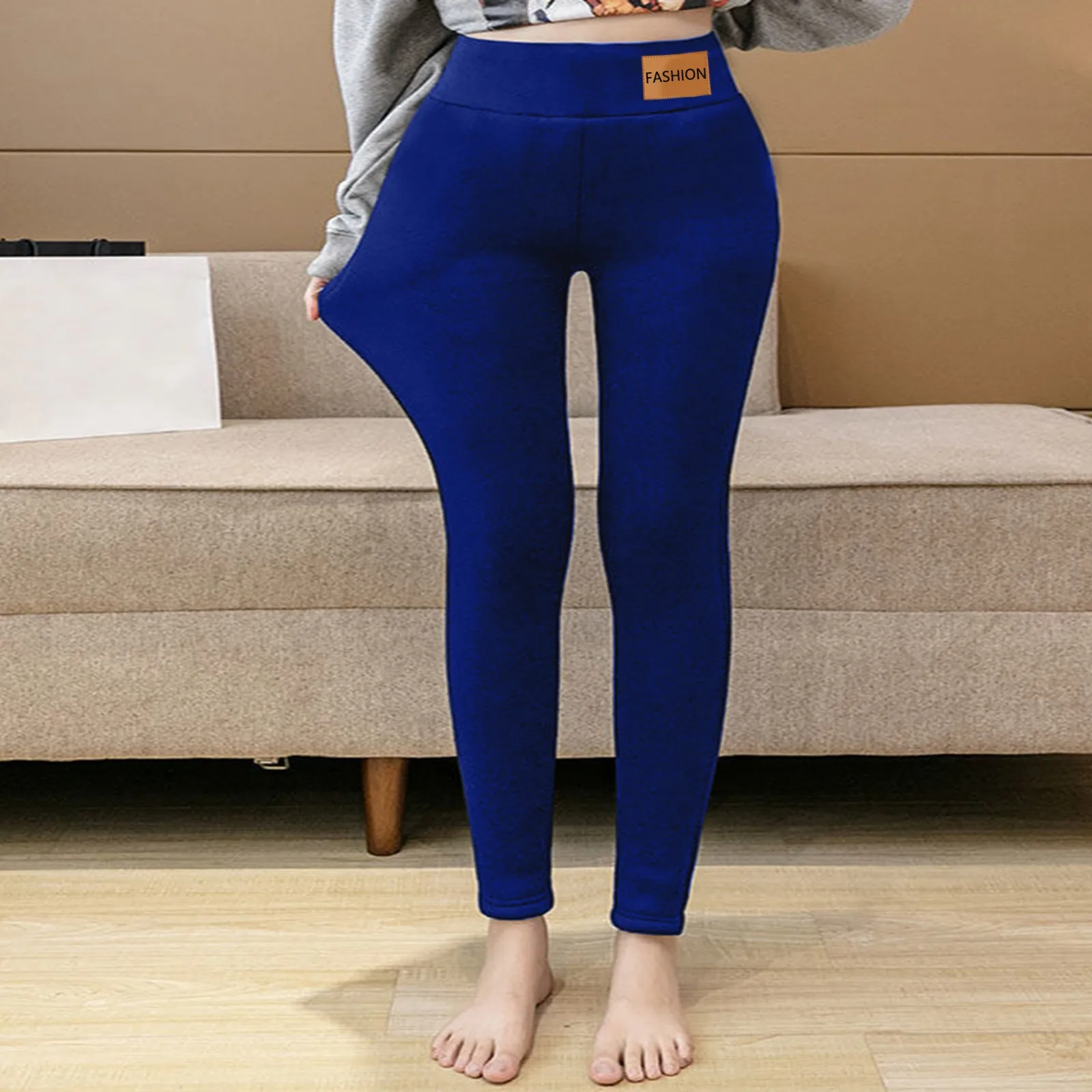 Women's Autumn Winter Elastic Slim Fit Pants Solid Color Workout Home Thick Warm Elastic Waist Trousers