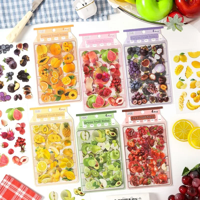 

Набор из 4 наклеек с мультяшными фруктами для творчества: милые стикеры для дневников, скрапбукинга, детских поделок и DIY-проектов