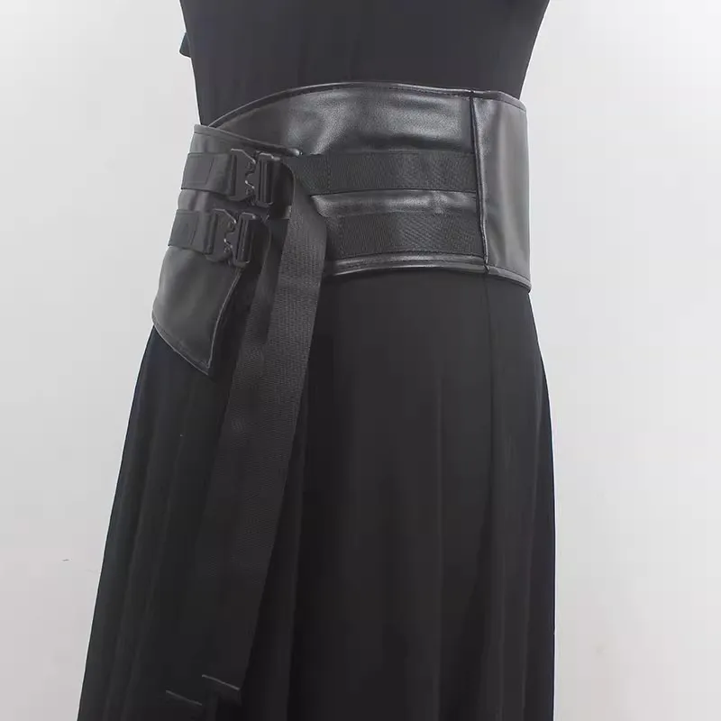 Couro PU preto vintage feminino Cummerbunds, espartilhos de vestido femininos, cintura, cintos, decoração, cinto largo, moda, R$ 2475