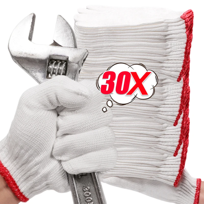 

1-30pairs Lampshade Cotton Non-slip And Wear-resistant Construction Site Work Gloves Encrypted White Labor Protection Gloves