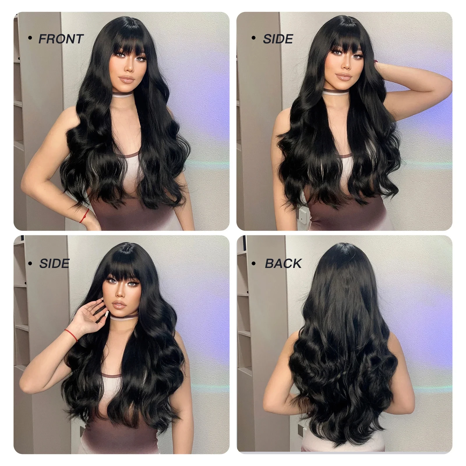 موجات كبيرة من شعر مستعار صناعي أسود طويل مجعد لأزياء الهالوين. يرتديها يوميا. باروكة شعر ذات درجة حرارة عالية. #4