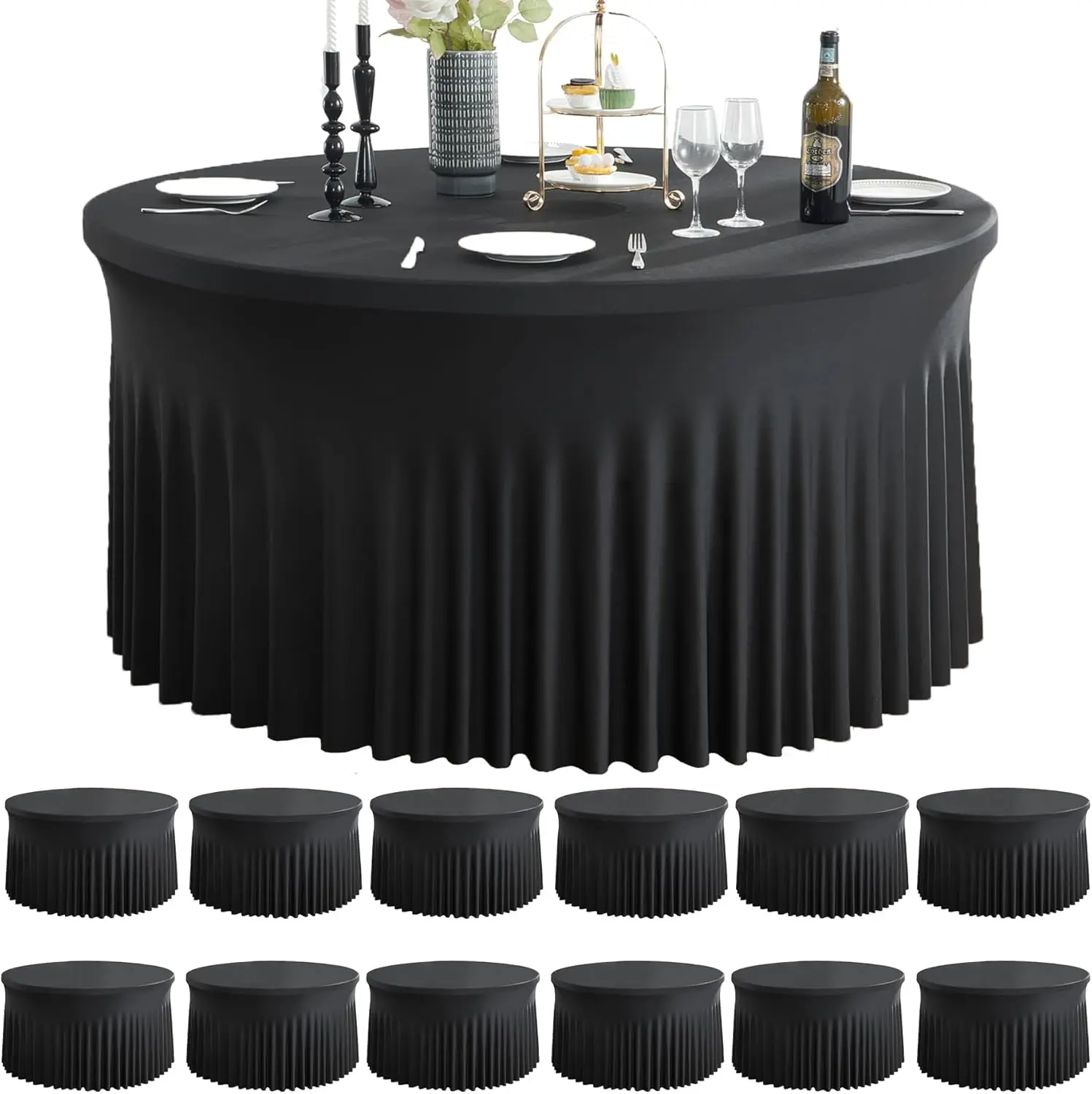 Stretchy 120inch Fitted 5FT Round Table Cloths, Wrinkle Free Table Cover Desk Skirt for Wedding Birthday Party Dining Banquet