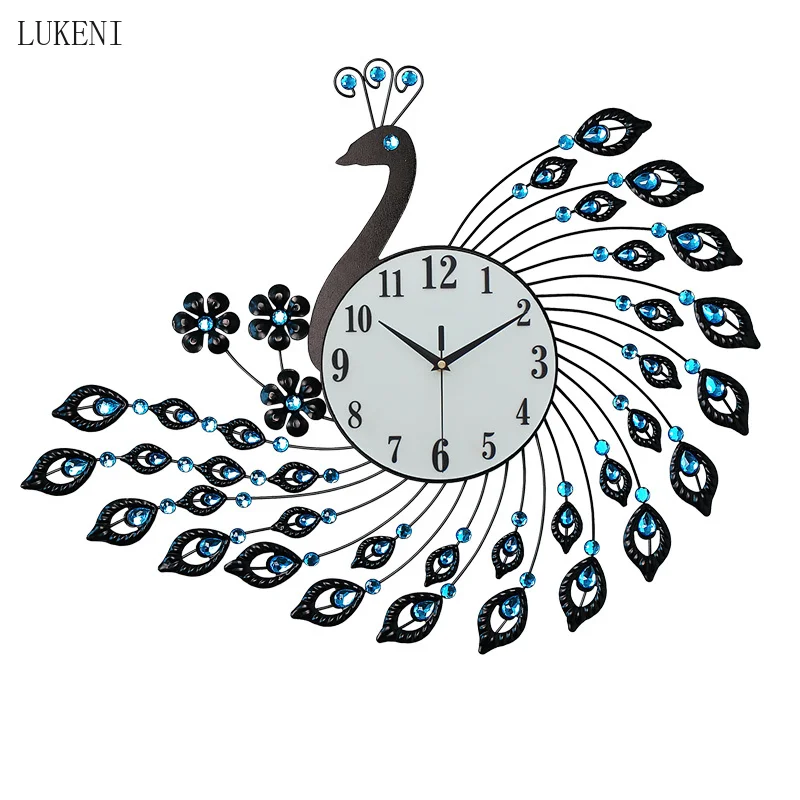 European Wall Hanging Metal Phoenix Peacock Clock Crafts Decoration Home Livingroom Personality Mute Quartz Wall Clocks Ornament