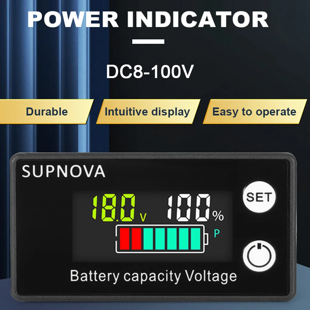 DC 8V-100V wskaźnik naładowania baterii wskaźnik poziomu do ładowania akumulator samochodowy LCD miernik pojemności baterii litowej miernik napięcia