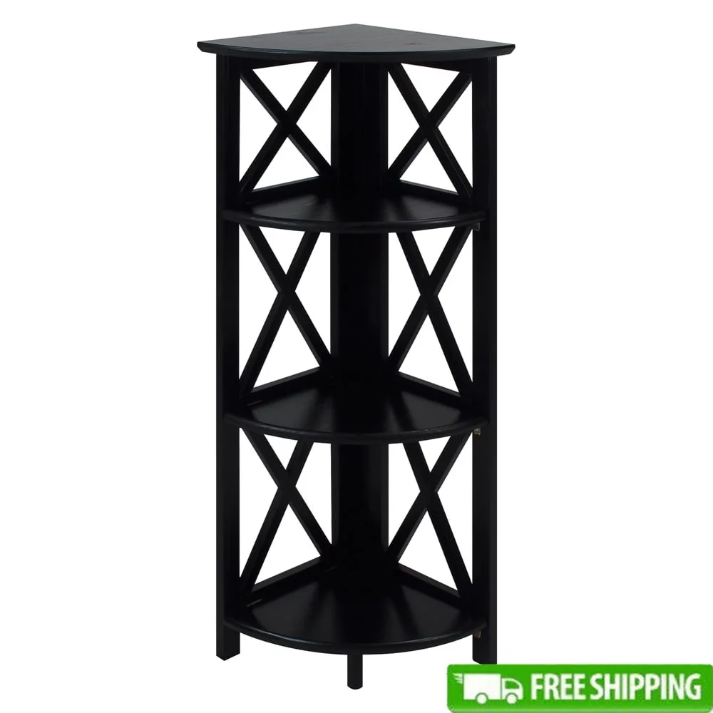 

4-Shelf Corner Folding Bookcase X-Design Space Saving Storage Unit Easy Setup Modern Home Decor Furniture