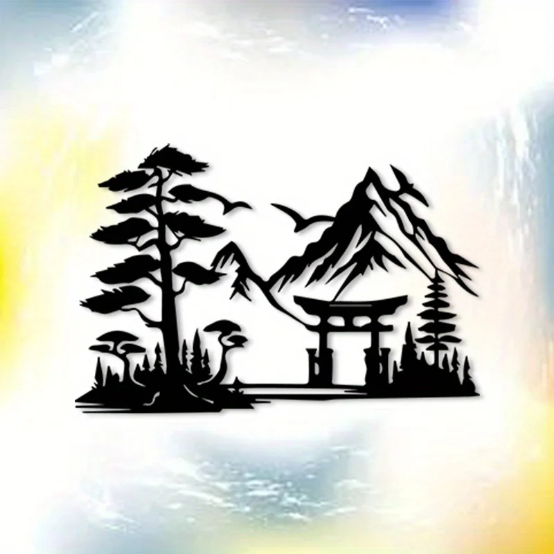 CIFBUY Metal Wall Art,2D Flat Laser Cut Japanese Torii Zen Iron Hanging Sculpture,Rustproof Powder‑Coated Wall Decor