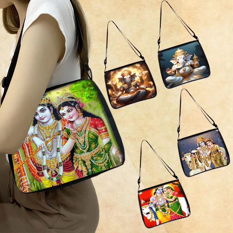 Nice Radha Krishna Painting Women Handbag Elephant God Shoulder Bag Ganesha Ganapati Radha Krishna Crossbody Bag Phone Holder