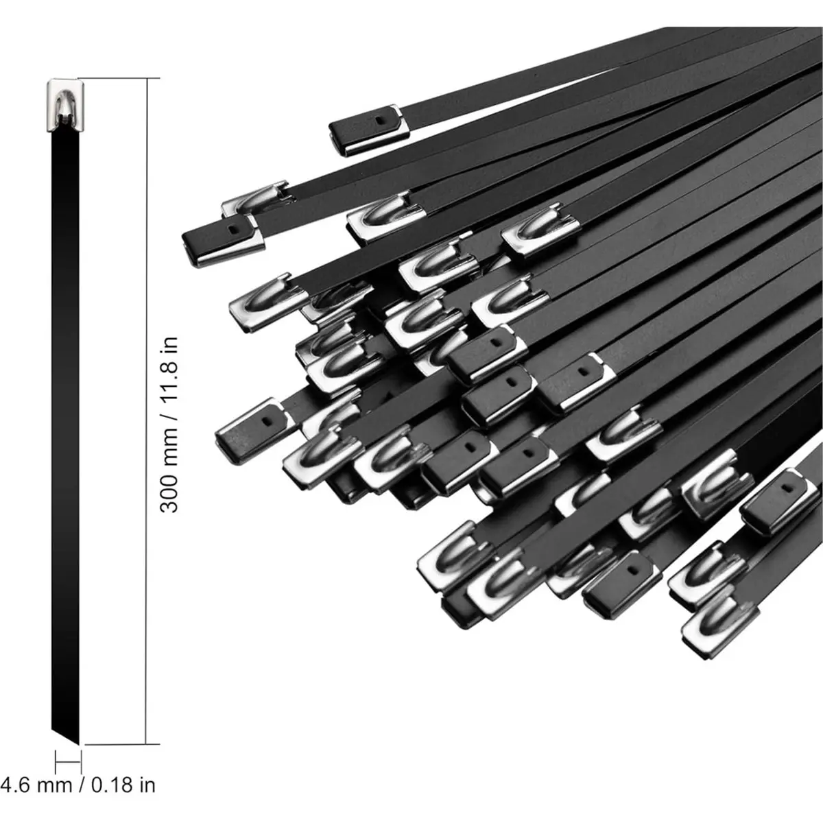Multi-use Gear 100pc Metal Zip Ties Black 11.8in Stainless Steel Zip Ties Heavy Duty,Wire Multifunctional Locking Exhaust Wrap F