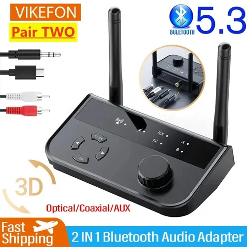 Receptor y transmisor de Audio Bluetooth 5,3, adaptador de música inalámbrico, par de 2 dispositivos BT 5,0, conector Aux RCA de 3,5mm para TV, coche, PC y auriculares