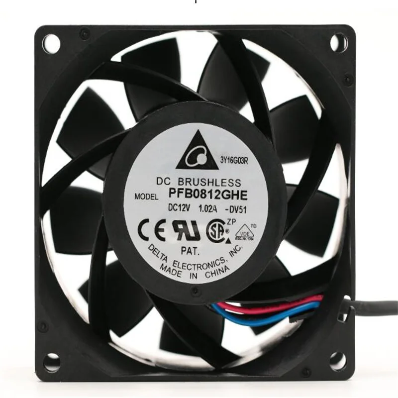 

Delta PFB0812GHE 1.02A three-wire chassis server 8CM 8038 high-speed 12V cooling fan