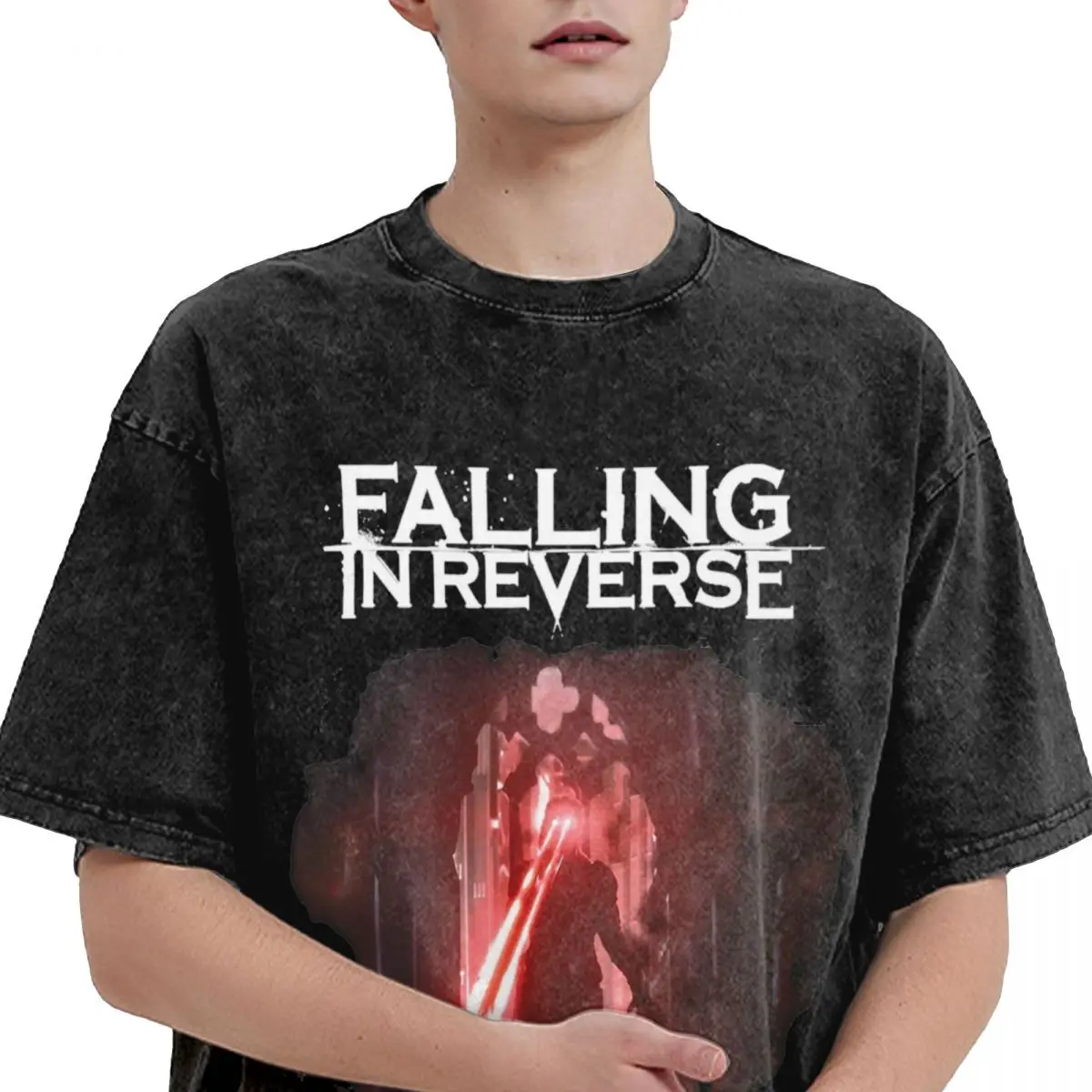 Falling In Reverse Watch The World Burn Rock Band Washed T Shirts Streetwear Hip Hop Cool T-Shirt Tees Men Women Cotton Harajuku