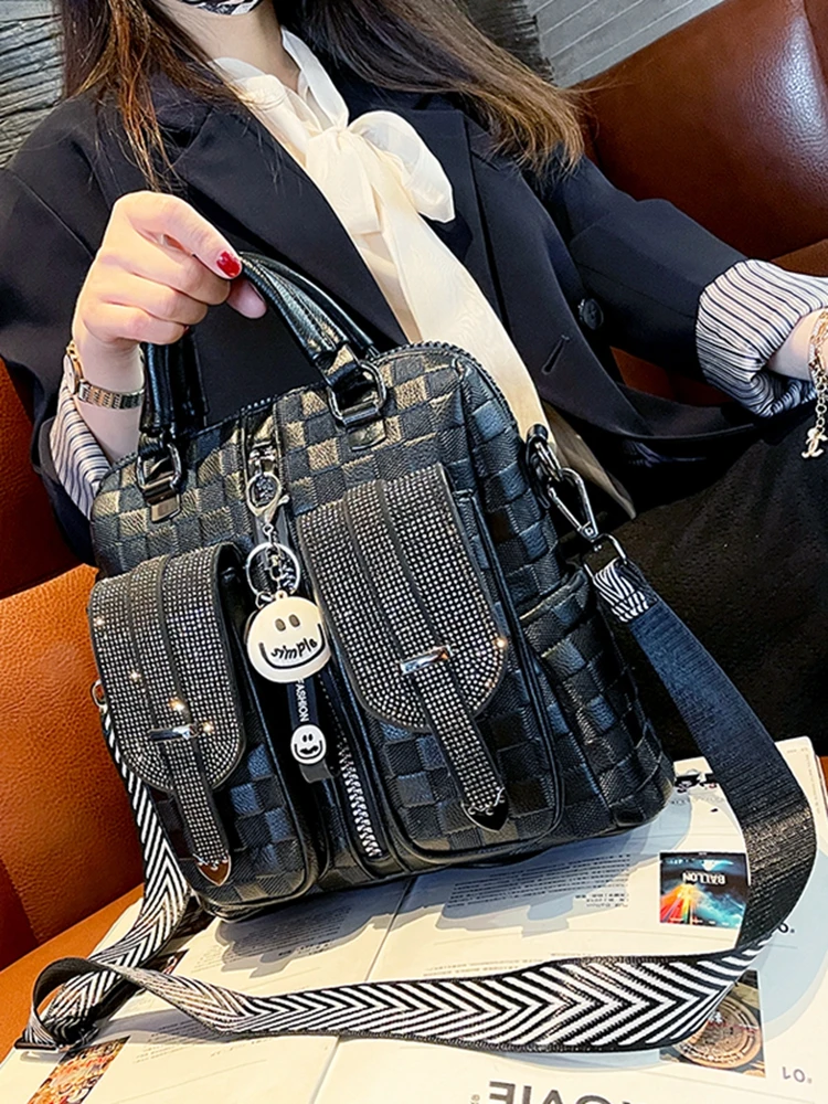 

Exempt Du Leather Handbag Faionable Briti Sle Women's Bapa Casual Crossbody Bag with Diamond Detailing