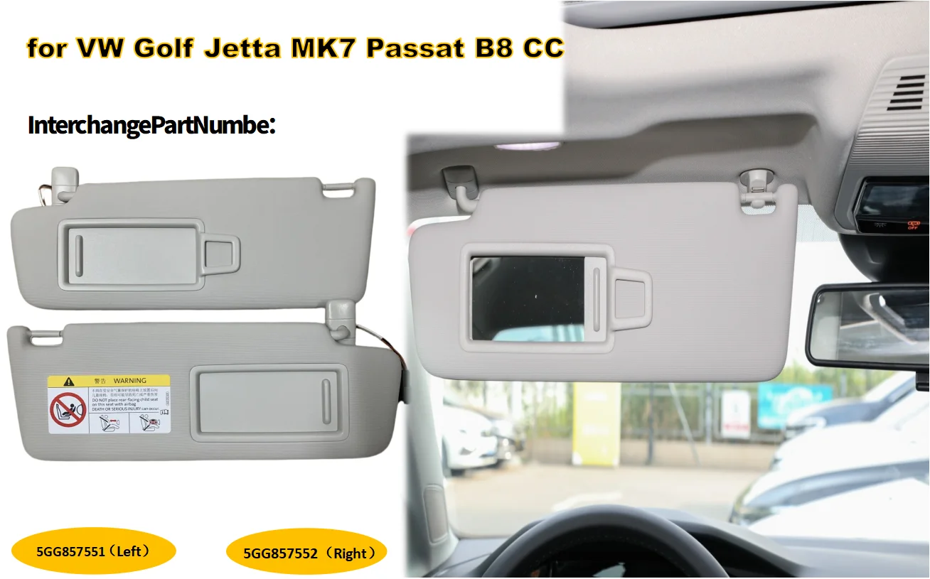 

1/2pcs Grey Front Left Sun Visor with Makeup Mirror 5GG857551 5GG857552 for VW Golf Jetta MK7 MK8 Passat B8 CC