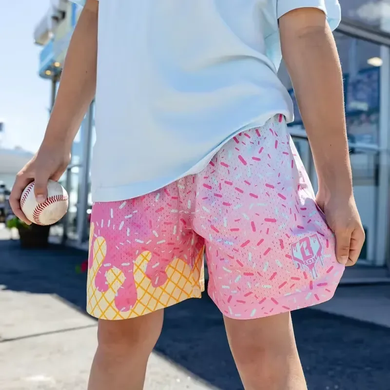 Casual Cool Shorts 2026 New Kids Mesh Baseball Ice Cream Candy Series Summer Quick Dry Sports Pants for Boys Girls Fashion