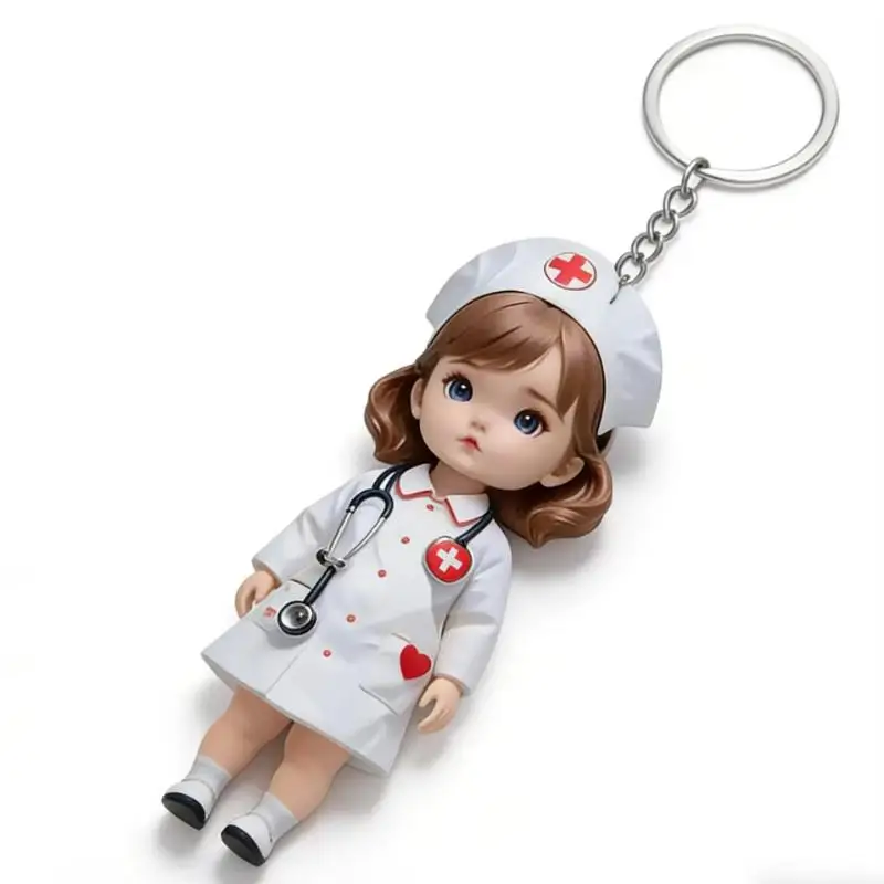 Cartoon Nurse Doctor Acrylic Keychain 2D Flat Figurine Pendant Portable Key Ring For Backpack Bag Gift For Worker Couple Supply view 5