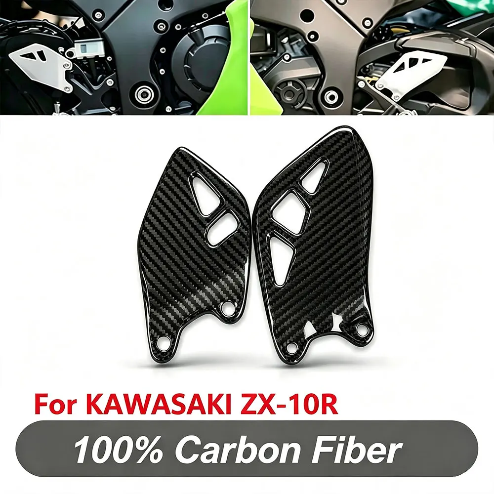 Real Carbon Fiber Rearset Foot Peg Mount Heel Guard Plates Fit For Kawasaki ZX10R ZX-10R 2015 2016 2017 2018 2019 2020-2024