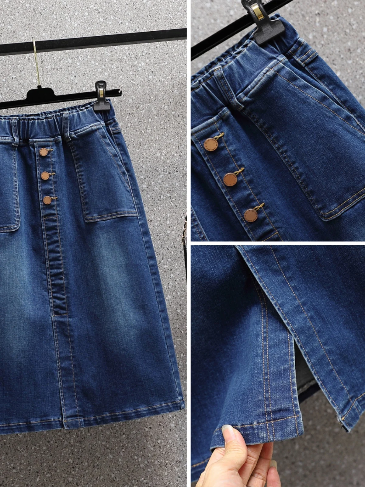 2024 Summer New Women\'s Denim Half Skirts Elastic Waist Elastic Split Denim Skirt Korean Fashion Versatile Mid-Length Skirt