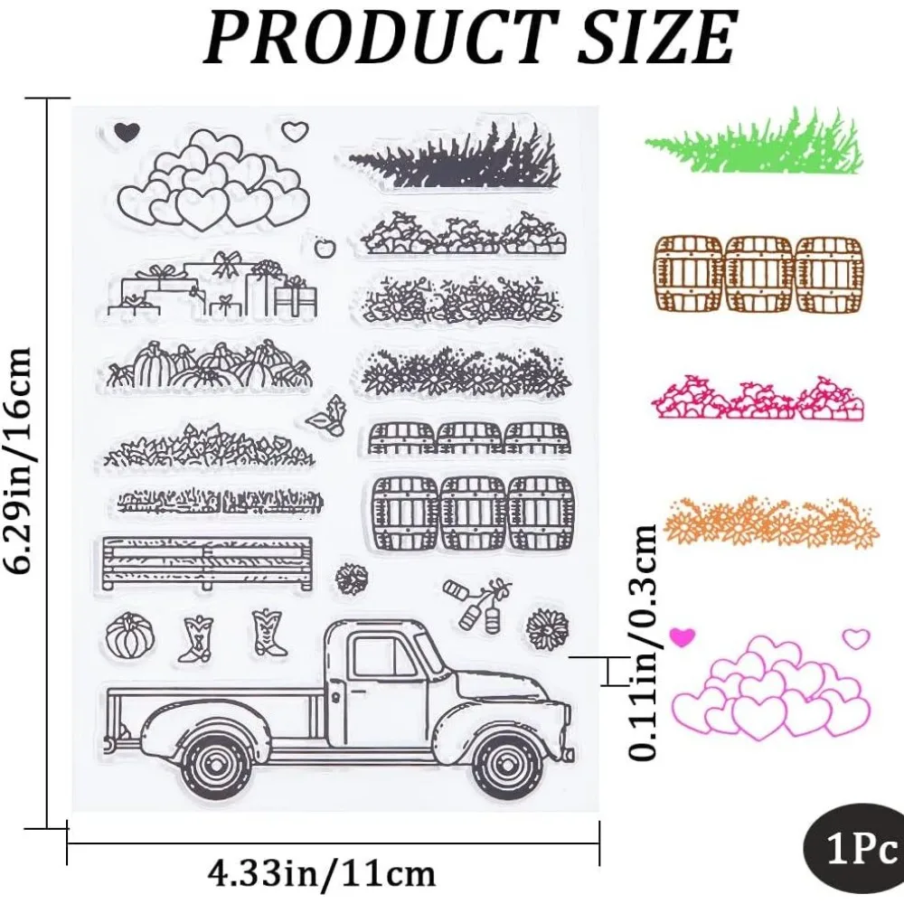 West Farm Autumn Truck Clear Rubber Stamp Flowers Village Pumpkin Vintage Transparent Seals Stamp Retro for Journaling Card