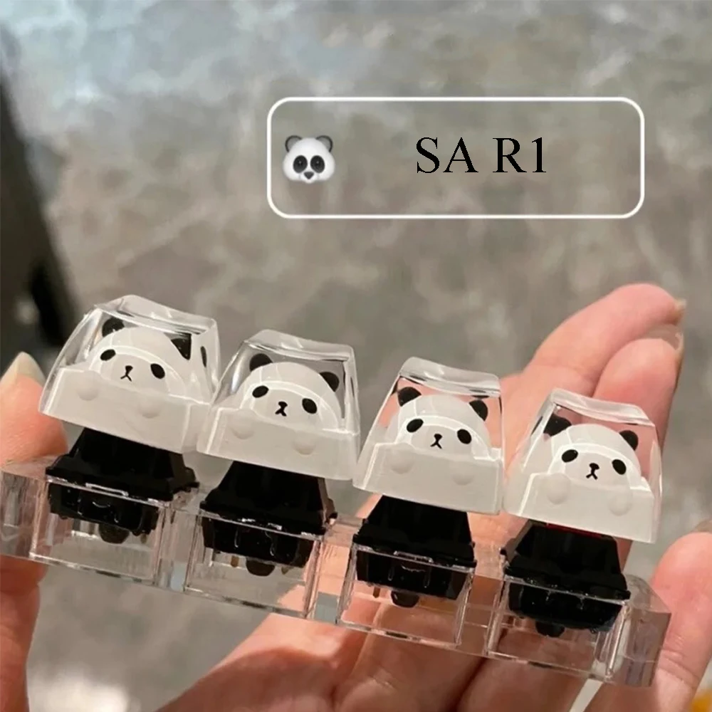 

SA R1 White Resin Keycaps Cute Panda Key Caps for Cross Switch Mechanical Gaming Keyboard Handmade DIY No Backlit ESC Keycap