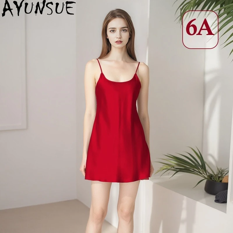 

AYUNSUE 19 мм 100% натуральный шелк тутового шелкопряда, сексуальная ночная сорочка для женщин, пижама 2026, летняя одежда, мини-платье